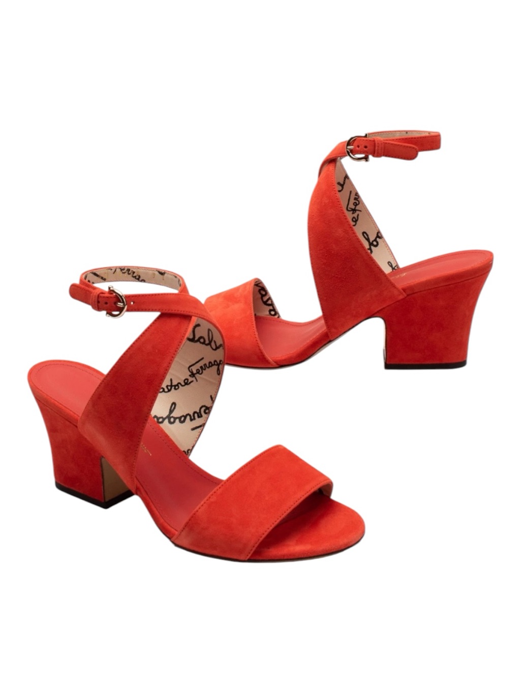 Nib Salvatore Ferragamo Sheena Arid Coral Calf Suede Ankle-Strap Sandals Sz 8.5